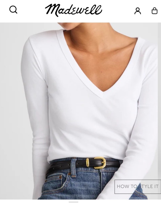 Madewell The '90s V-Neck Long-Sleeve Tee in Compact Cotton Size M - Picture 7 of 8